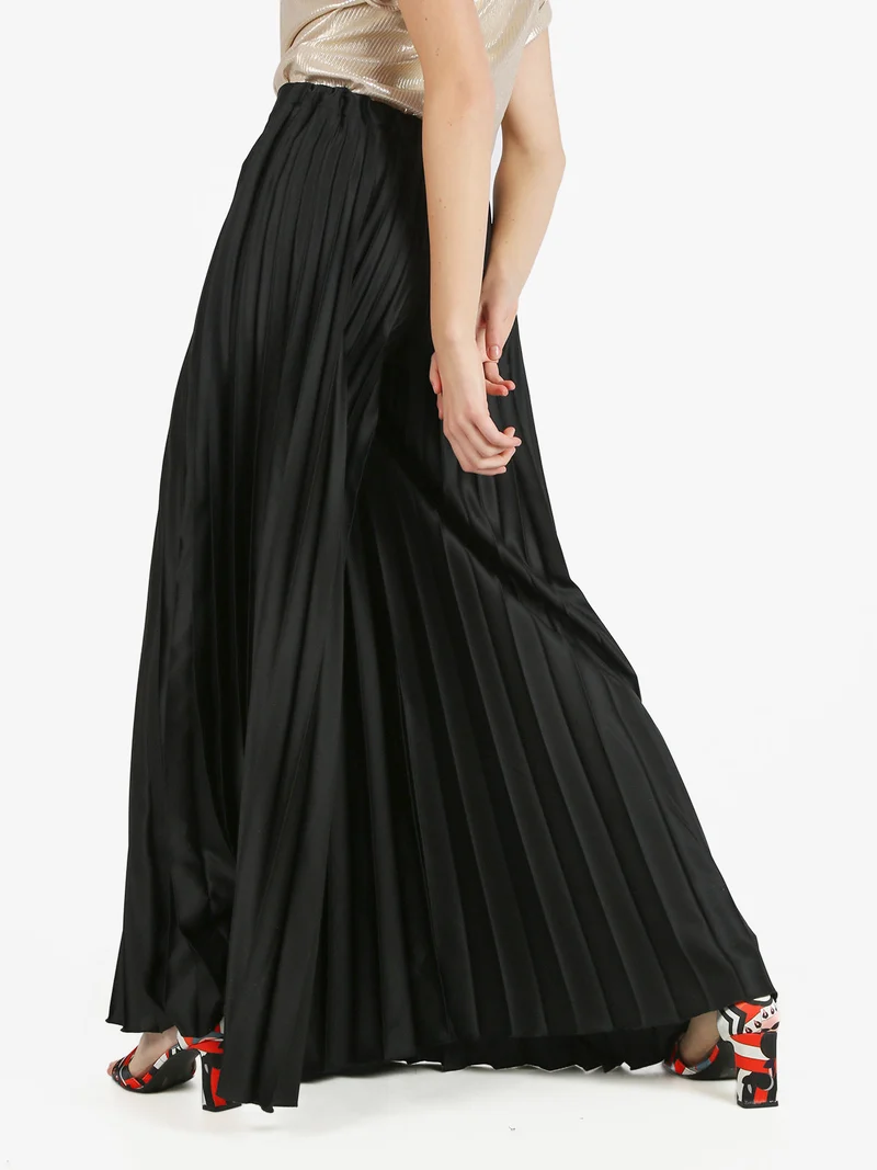 Pantaloni donna plissettati a gamba larga - nero