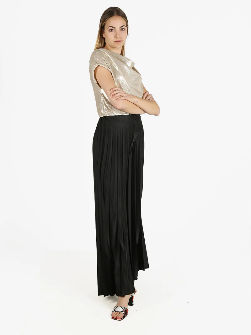 Pantaloni donna plissettati a gamba larga - nero