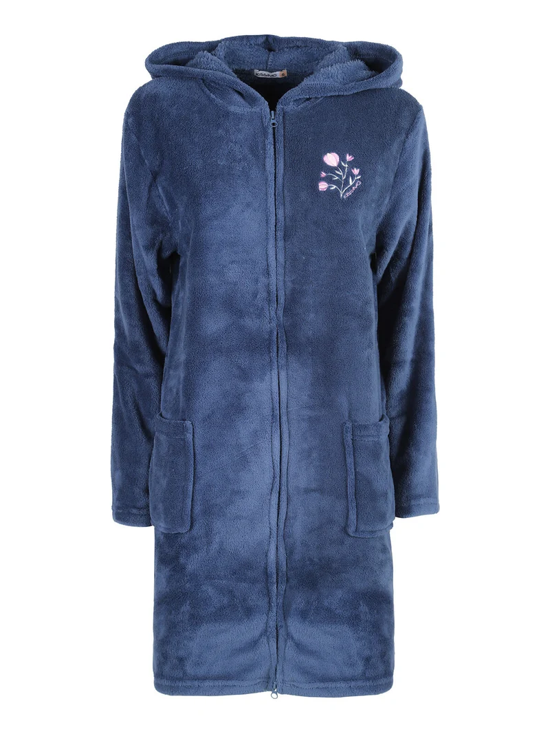 Vestaglia donna con cappuccio e zip in pile - blu