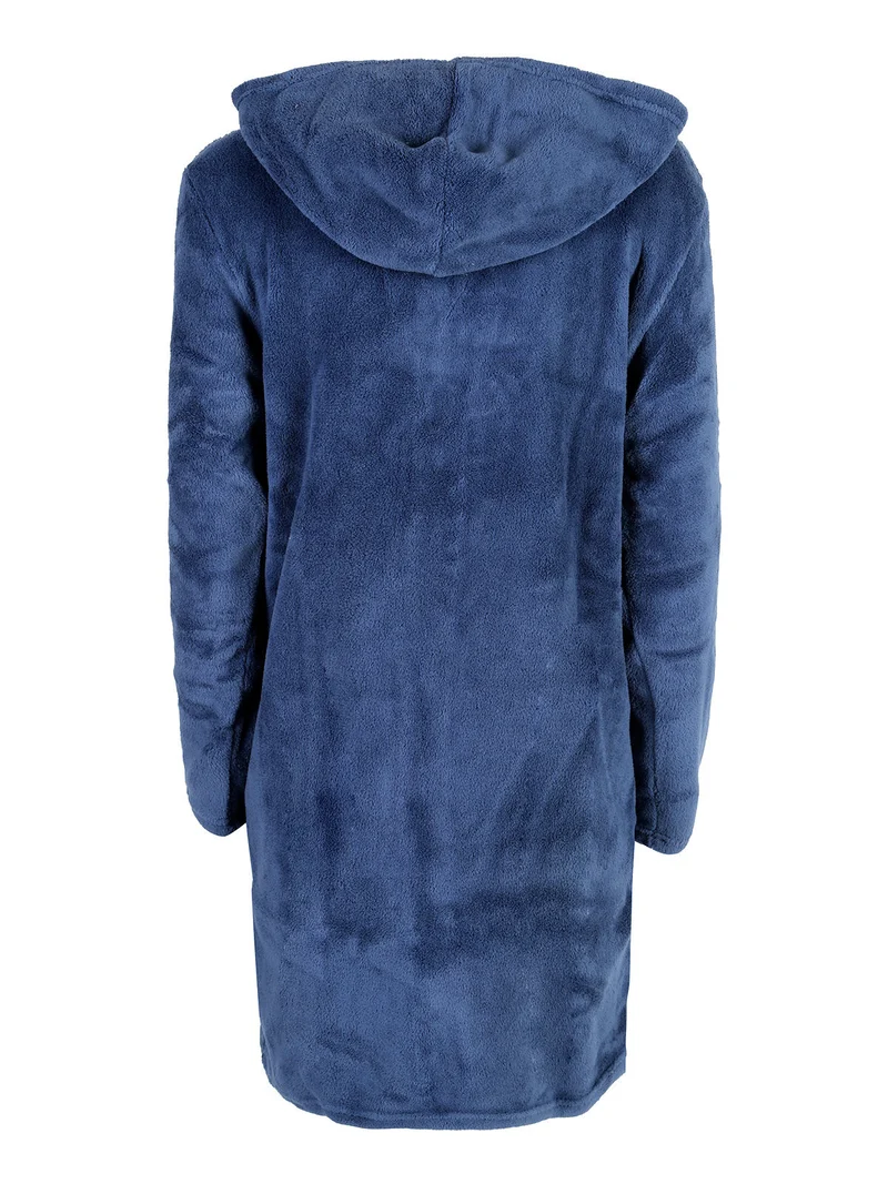 Vestaglia donna con cappuccio e zip in pile - blu