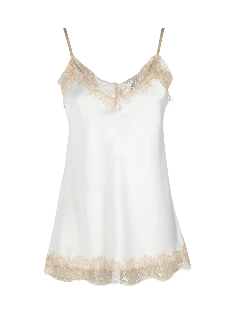 Top donna effetto raso con pizzo - bianco