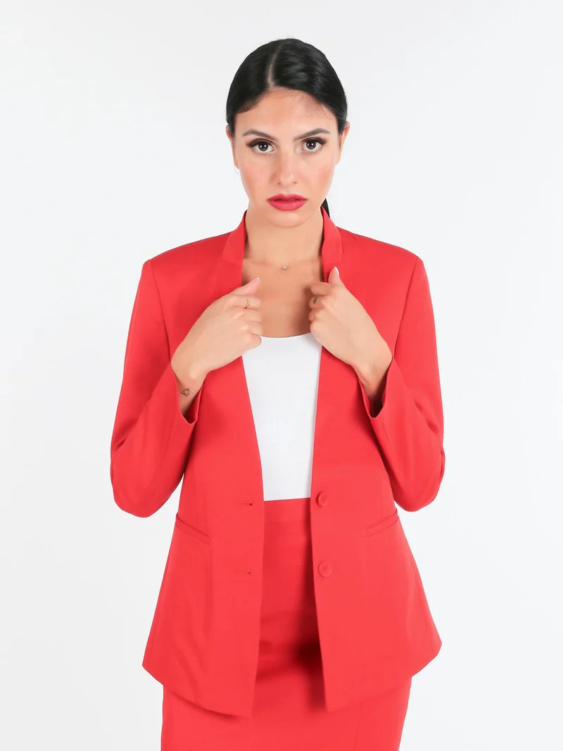 Blazer donna scollo alla coreana - rosso
