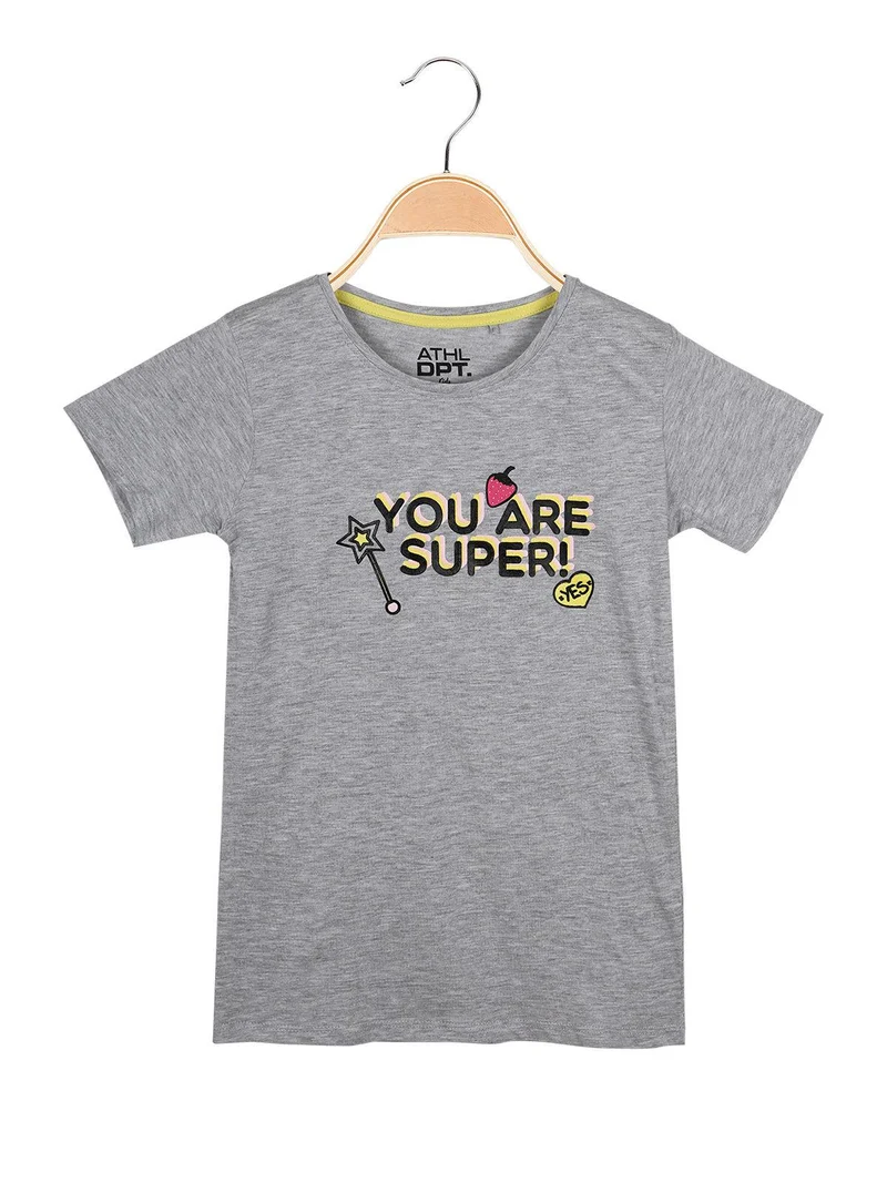 T-shirt con scritta e glitter - grigio