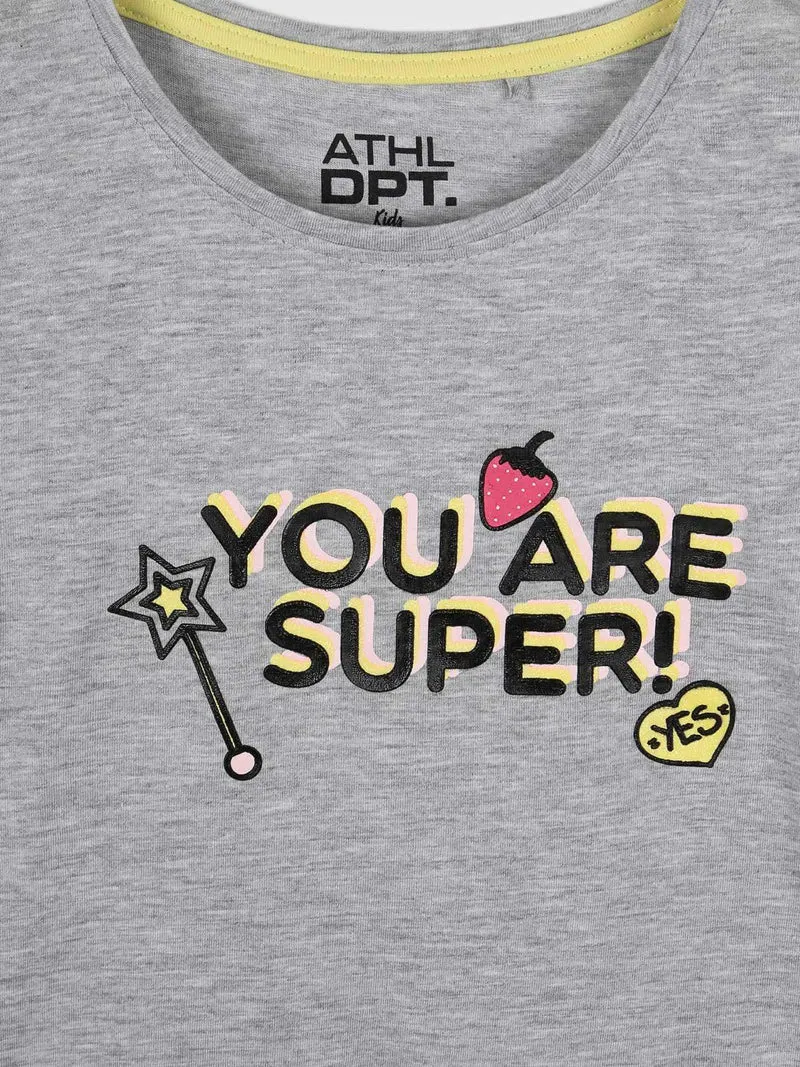 T-shirt con scritta e glitter - grigio