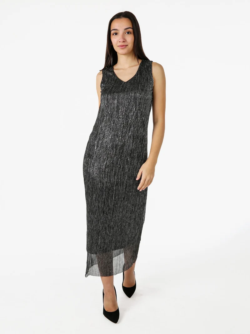 Abito lungo da donna in lurex senza maniche - argento