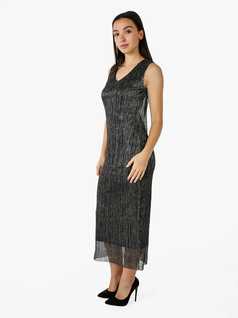 Abito lungo da donna in lurex senza maniche - argento