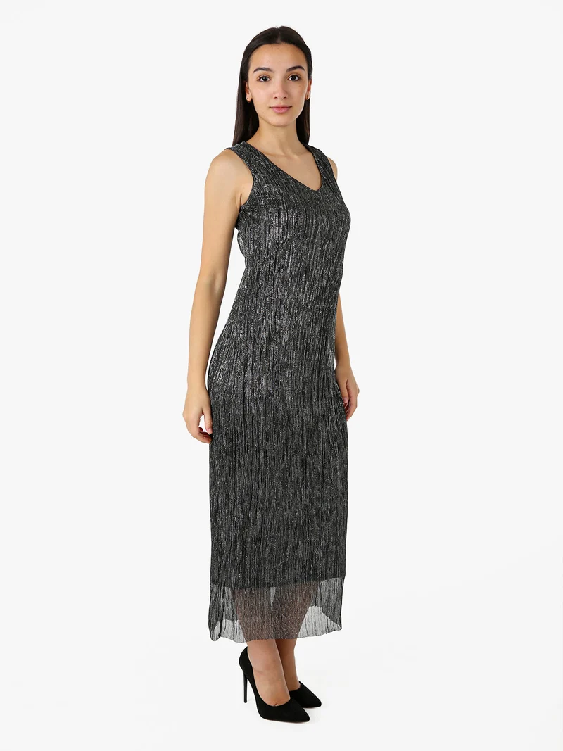 Abito lungo da donna in lurex senza maniche - argento
