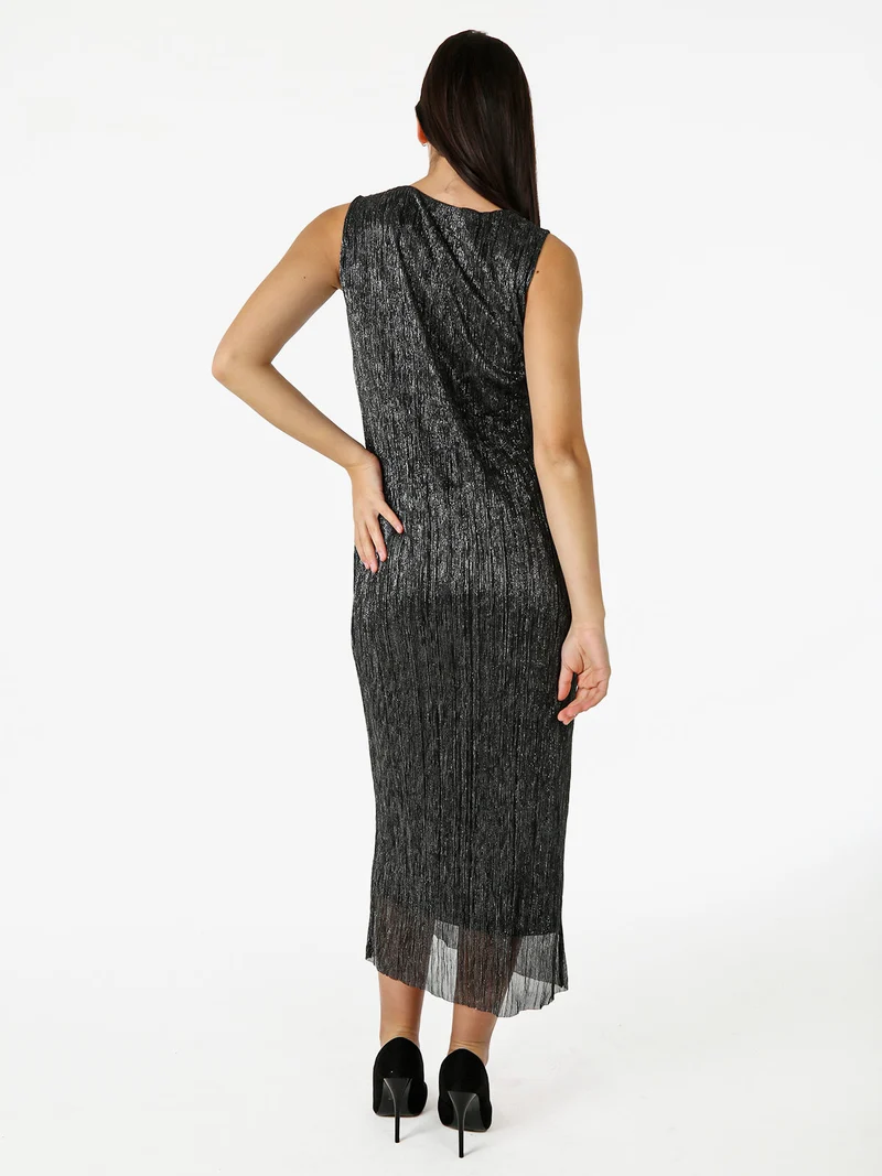 Abito lungo da donna in lurex senza maniche - argento