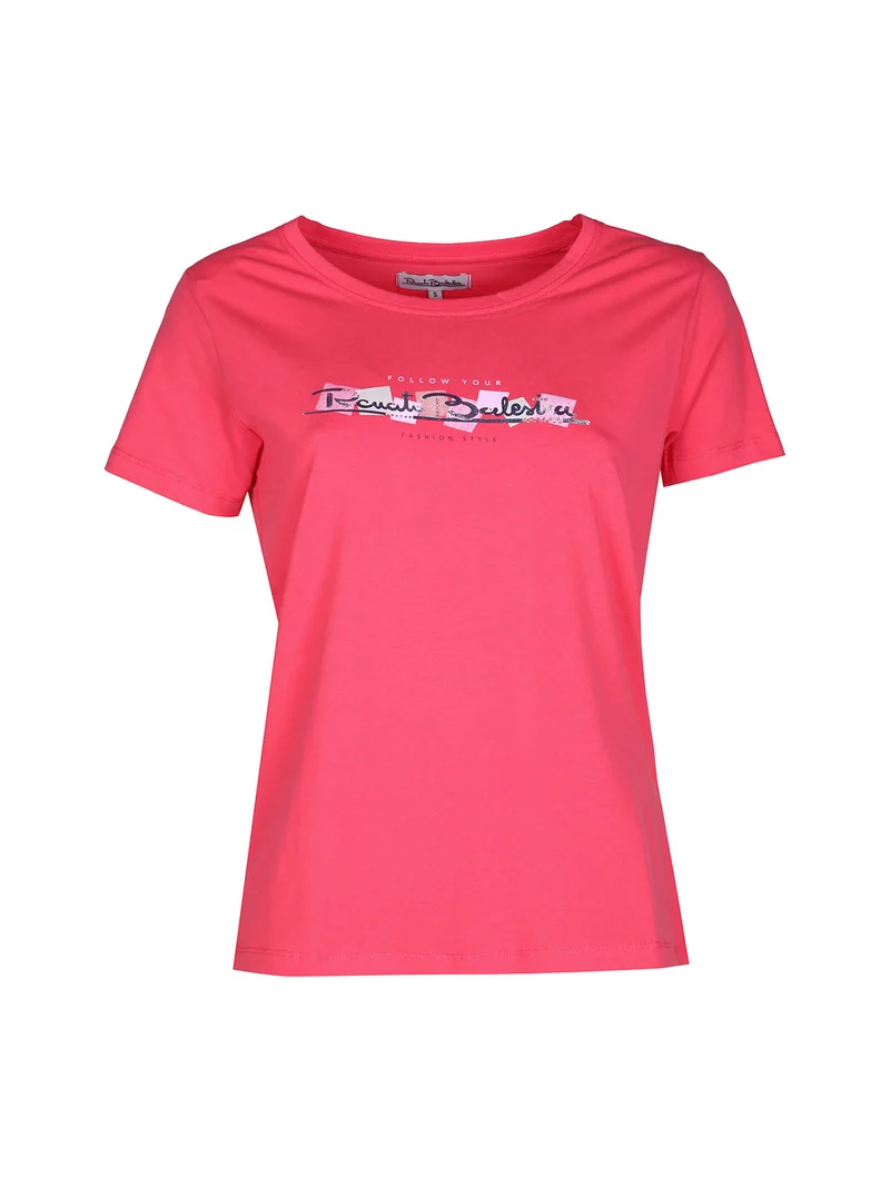 T-shirt donna in cotone bielastico con scritta e strass - anguria