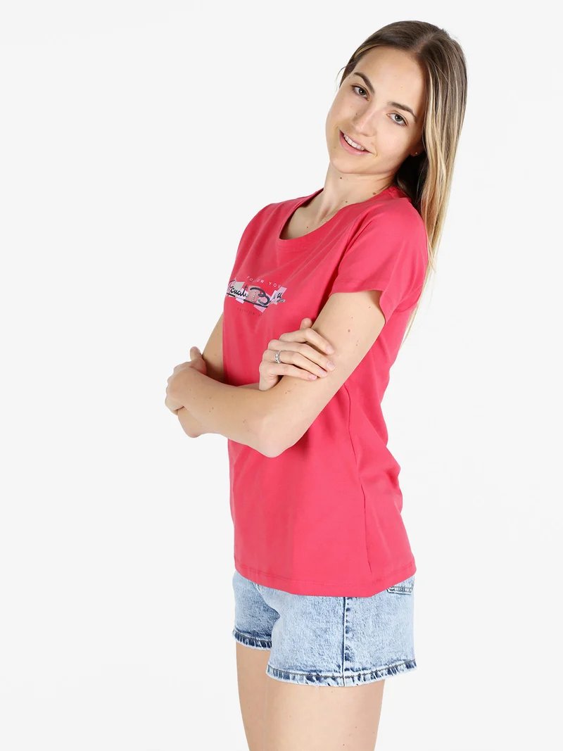T-shirt donna in cotone bielastico con scritta e strass - anguria