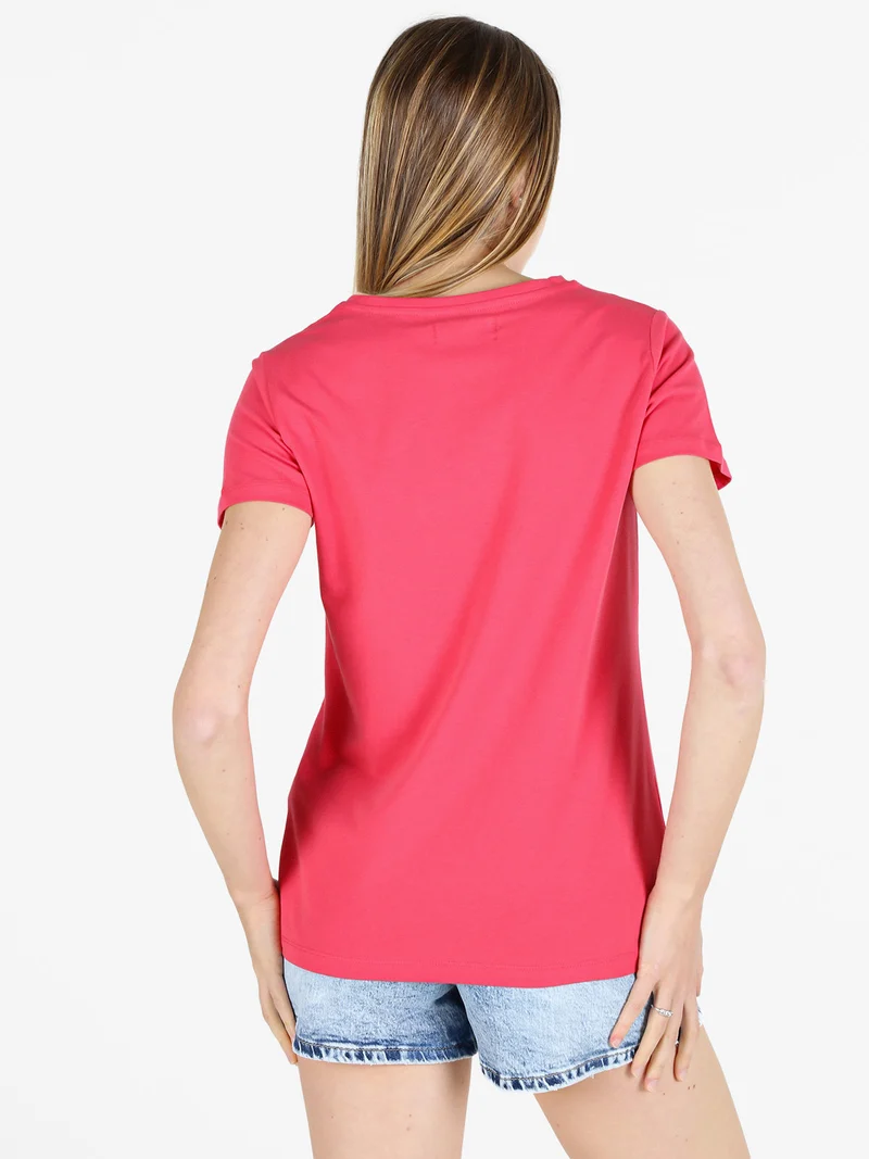 T-shirt donna in cotone bielastico con scritta e strass - anguria