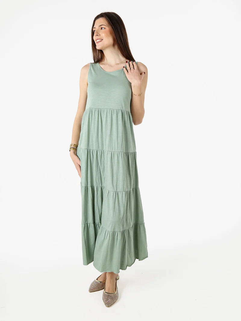 Abito lungo da donna in cotone senza maniche - pistacchio