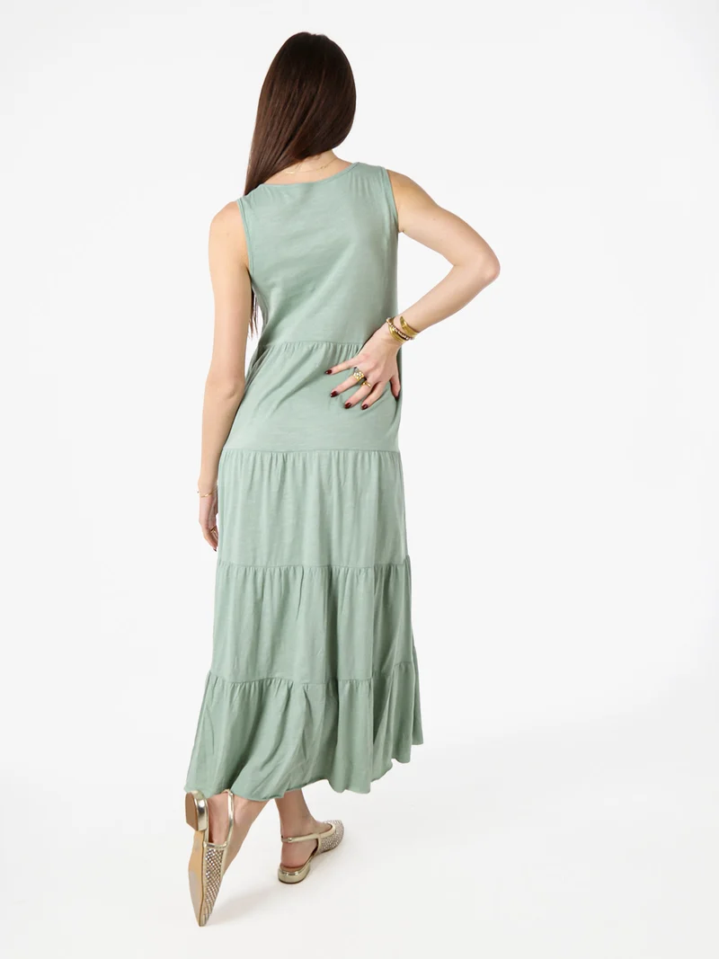 Abito lungo da donna in cotone senza maniche - pistacchio