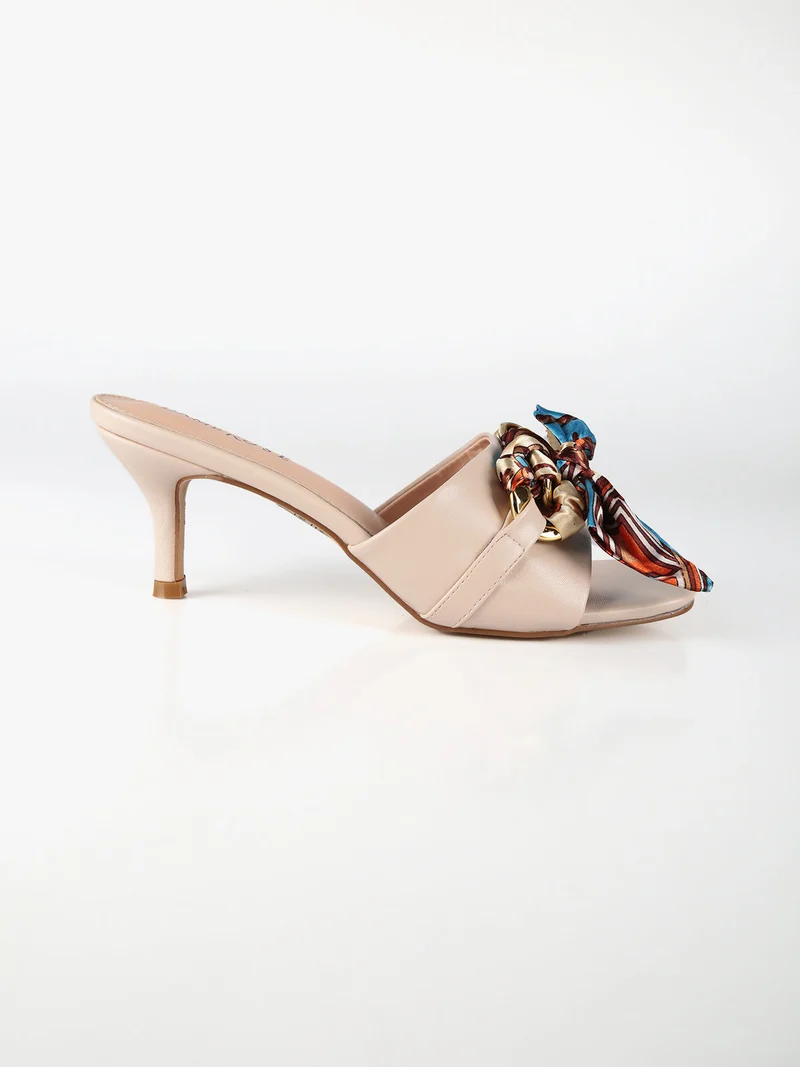 Ciabatte donna con tacco e foulard - beige