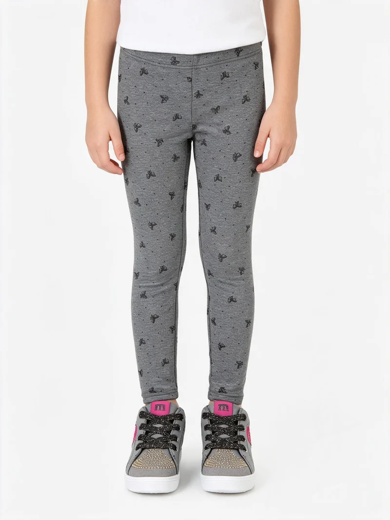 Leggings da bambina fiocchi glitter con interno felpato - grigio