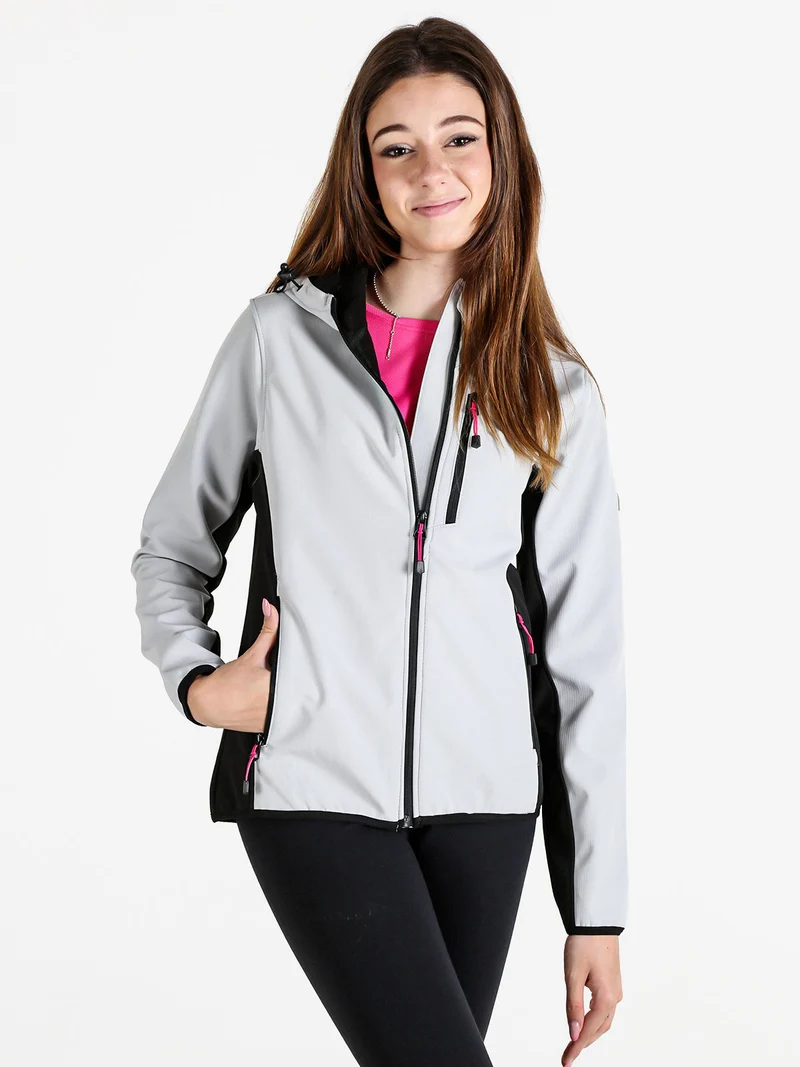 Giacca donna sportiva impermeabile con cappuccio e zip - perla