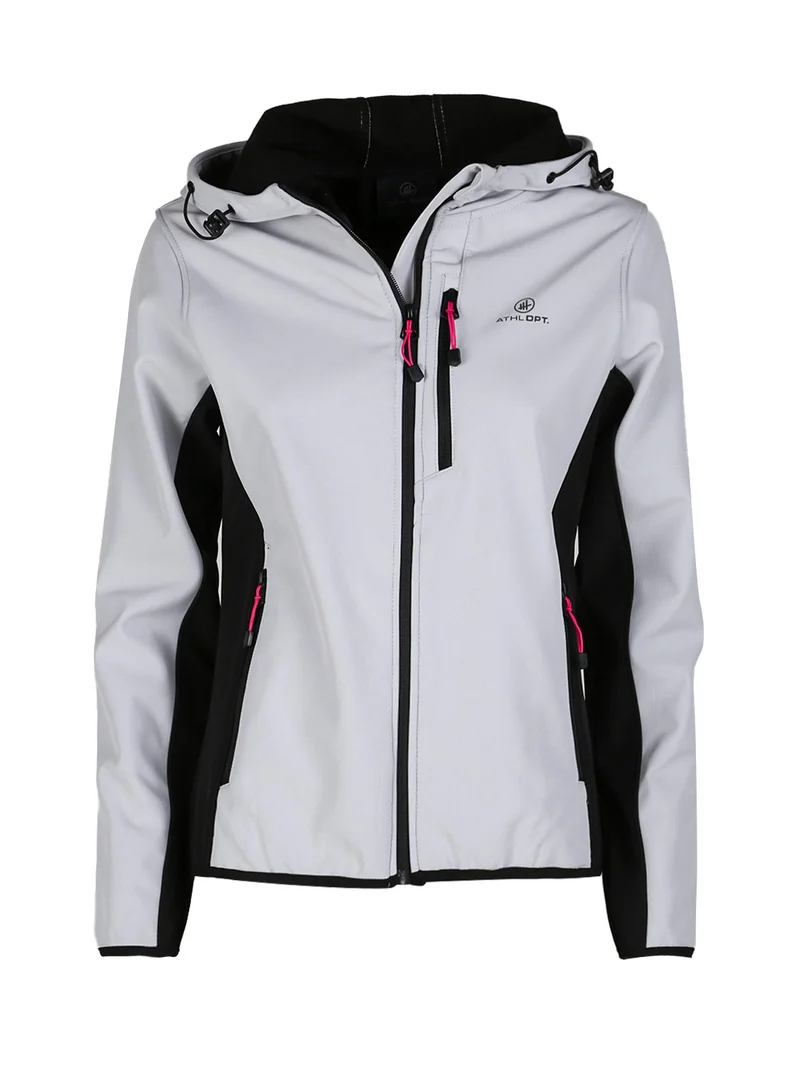 Giacca donna sportiva impermeabile con cappuccio e zip - perla