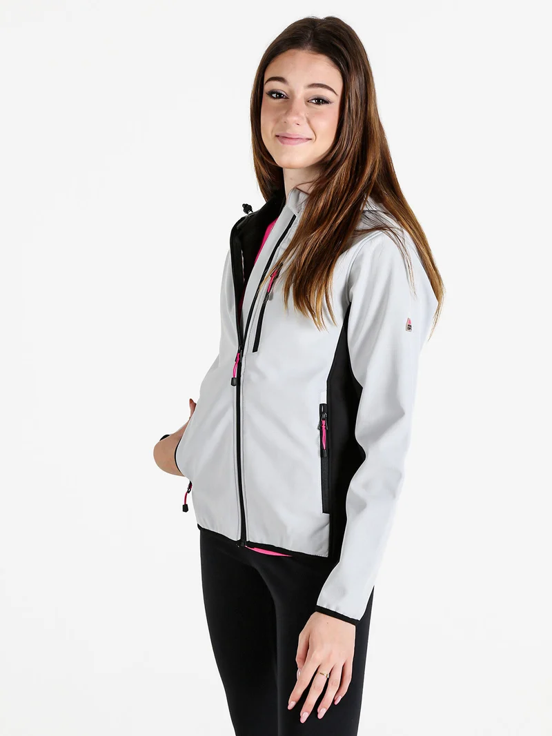 Giacca donna sportiva impermeabile con cappuccio e zip - perla
