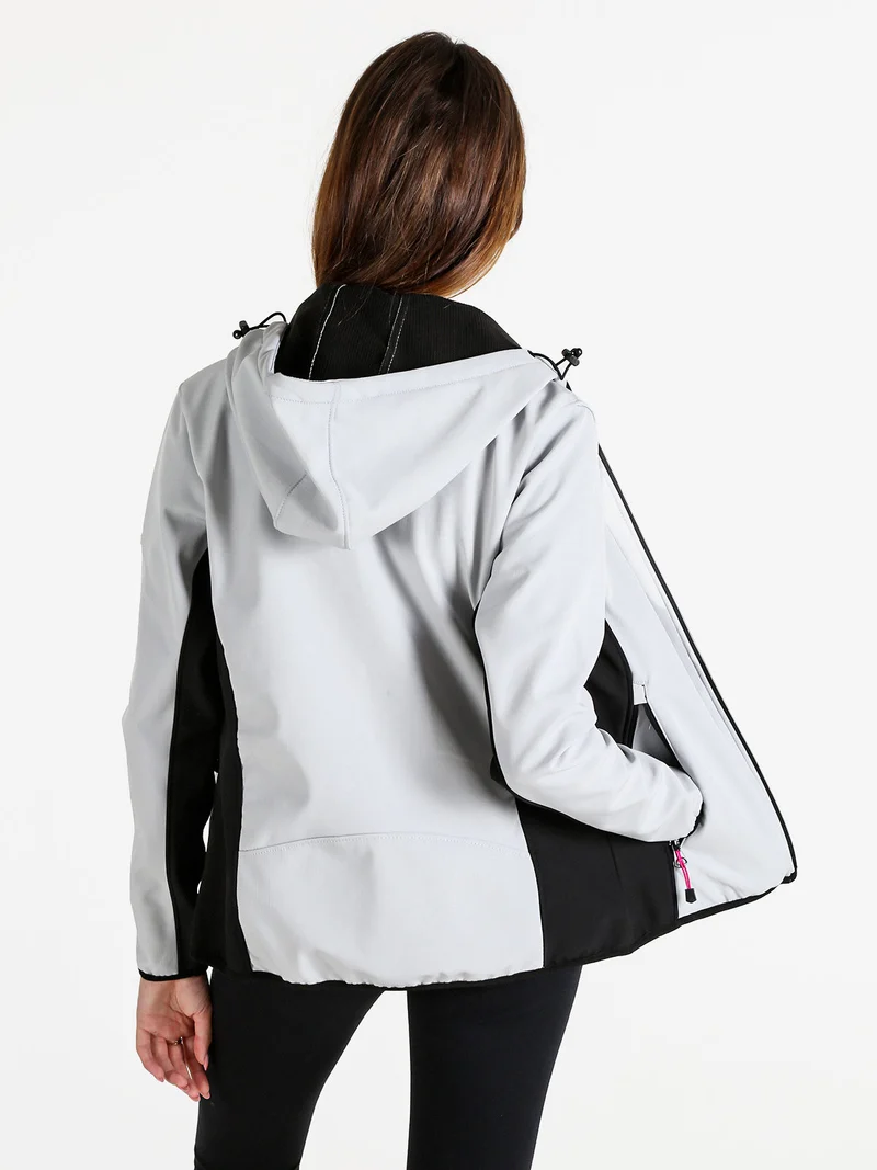 Giacca donna sportiva impermeabile con cappuccio e zip - perla