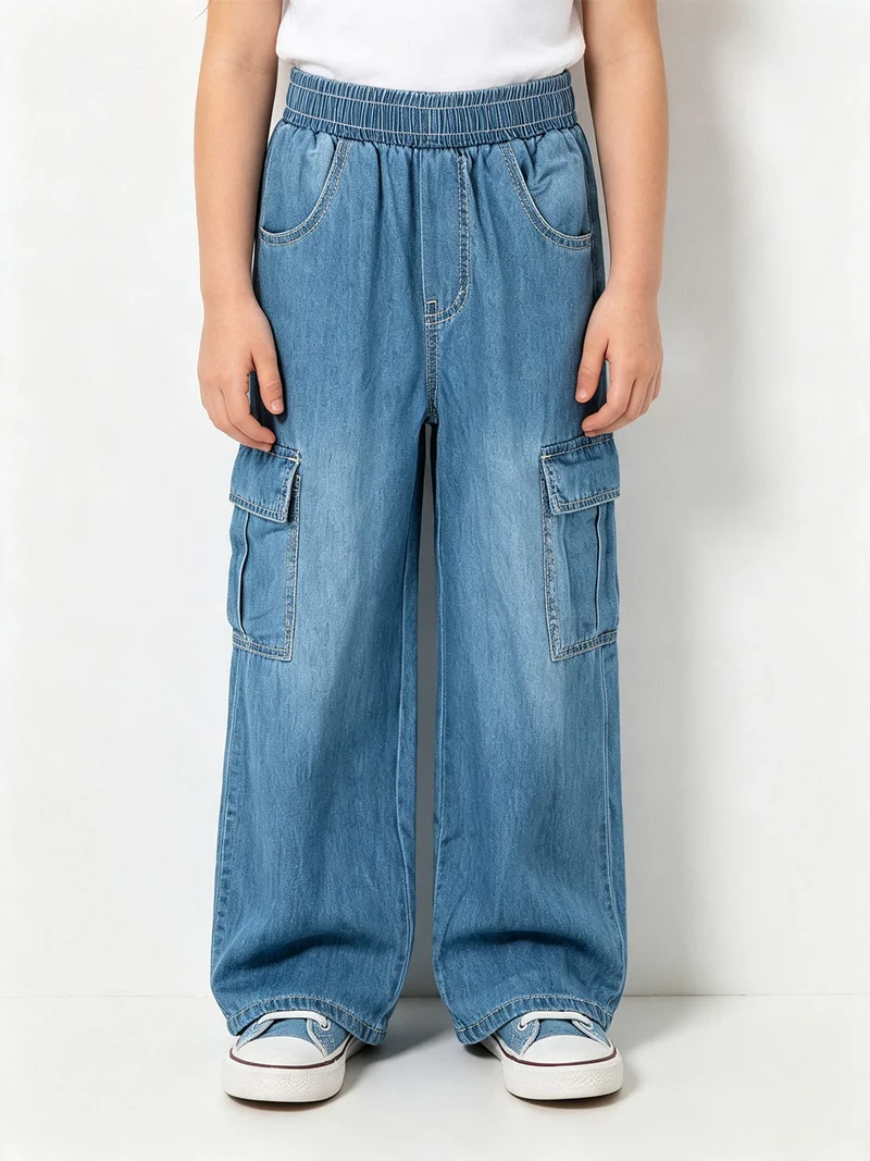 Pantaloni da bambina effetto jeans con tasconi laterali - jeans