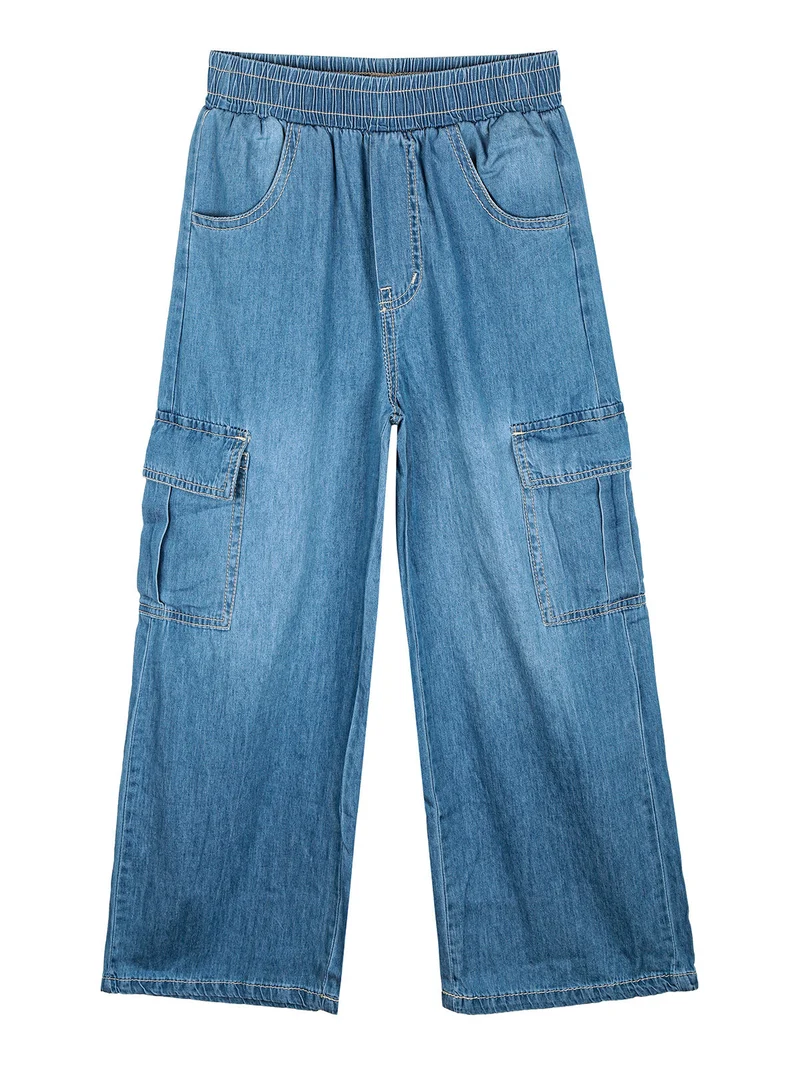 Pantaloni da bambina effetto jeans con tasconi laterali - jeans