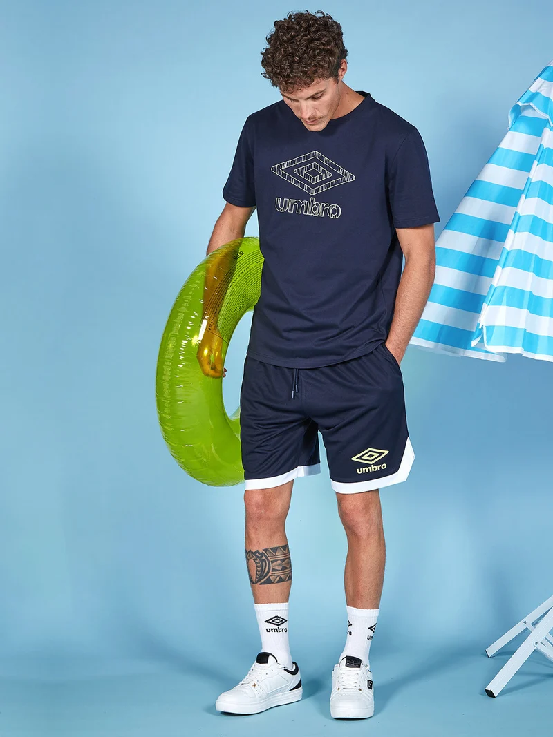 Completo corto da uomo con logo t-shirt in cotone e bermuda sportivi - blu scuro