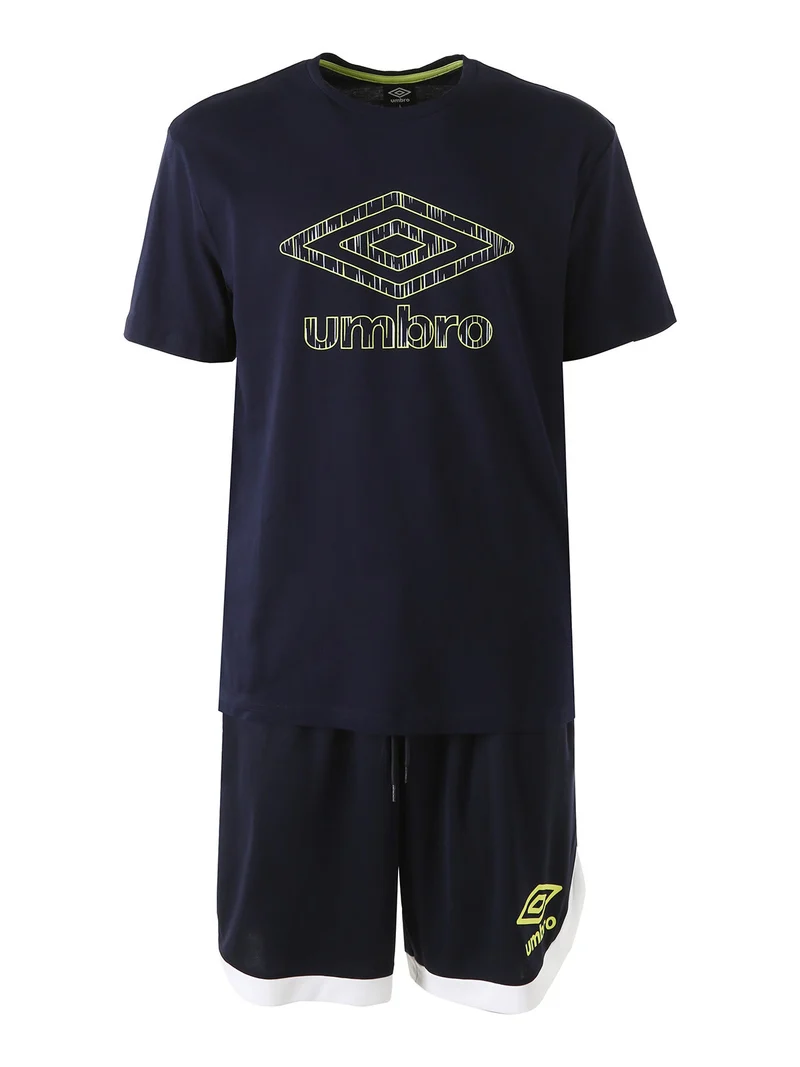 Completo corto da uomo con logo t-shirt in cotone e bermuda sportivi - blu scuro