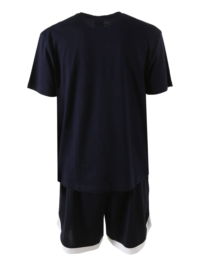Completo corto da uomo con logo t-shirt in cotone e bermuda sportivi - blu scuro