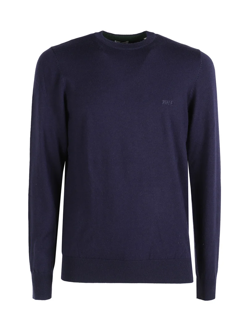 Pullover girocollo da uomo in maglia misto lana - blu scuro