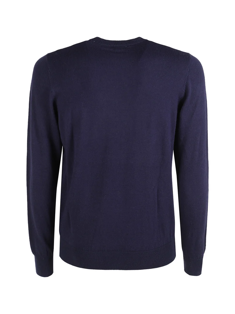 Pullover girocollo da uomo in maglia misto lana - blu scuro
