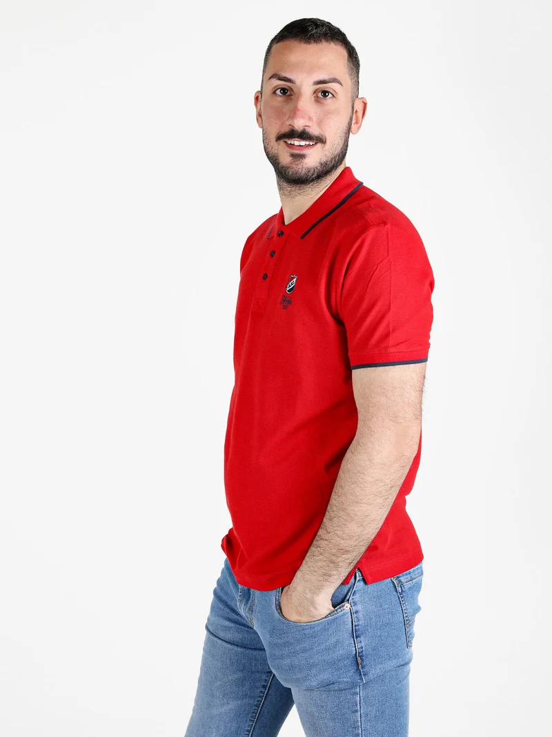 Polo da uomo in cotone a maniche corte - rosso