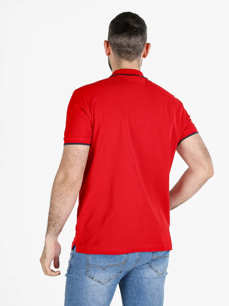 Polo da uomo in cotone a maniche corte - rosso