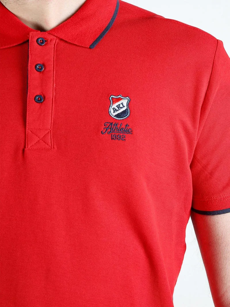 Polo da uomo in cotone a maniche corte - rosso