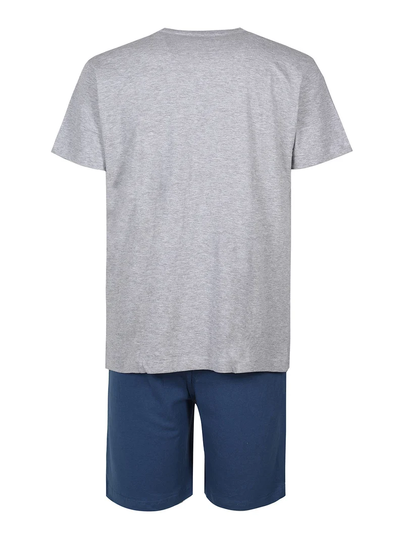 Completo corto da uomo in cotone con scritte - grigio
