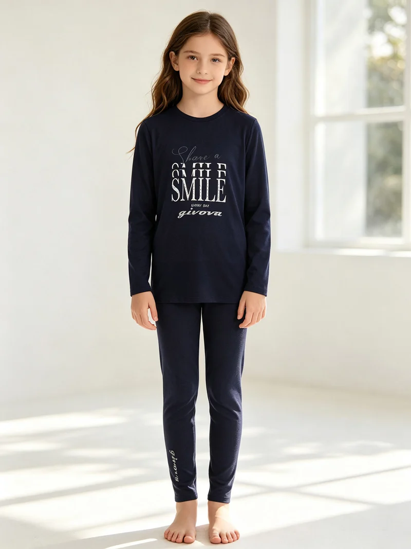 Pigiama da ragazza in caldo cotone - blu