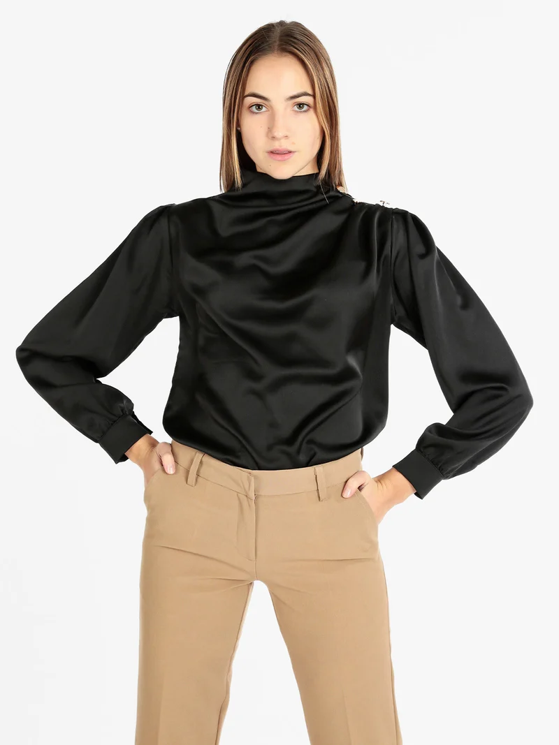 Blusa in simil seta da donna - nero