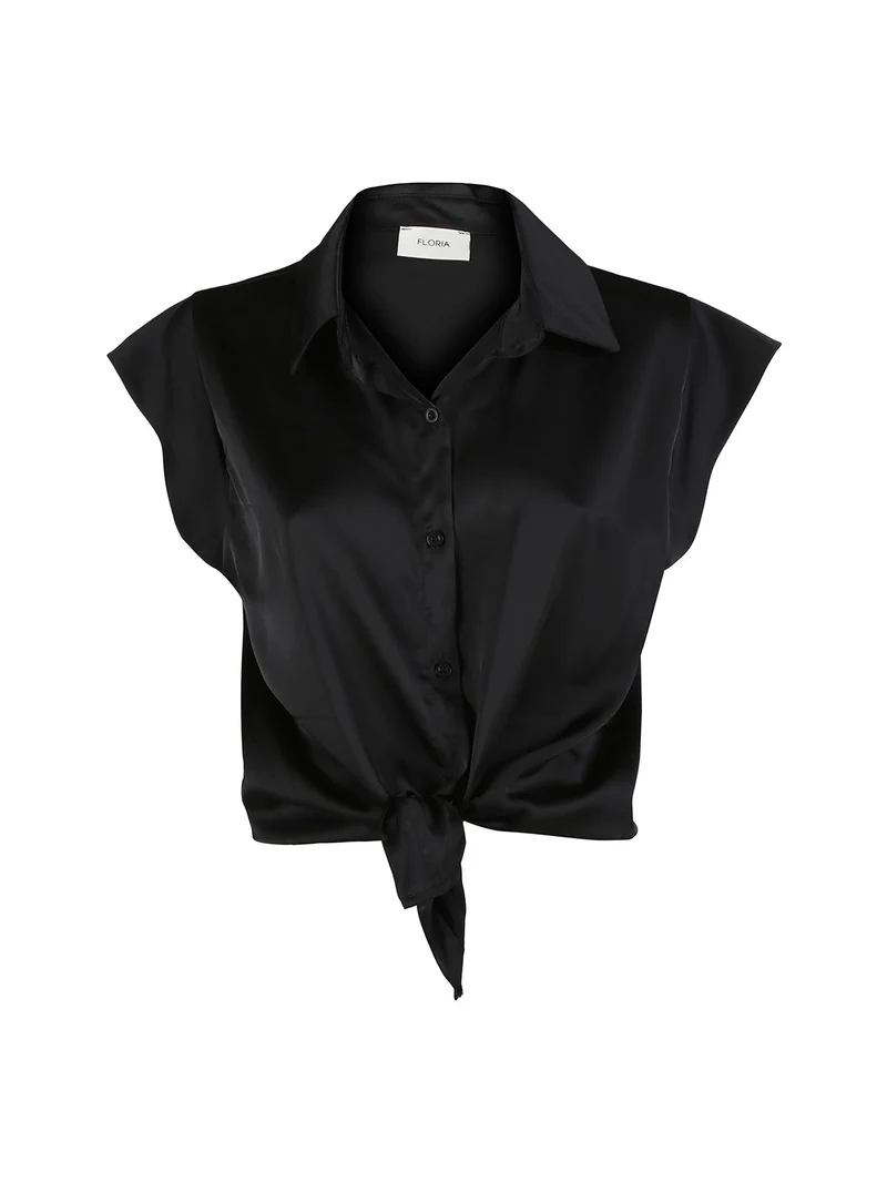 Camicia donna senza maniche effetto raso - nero