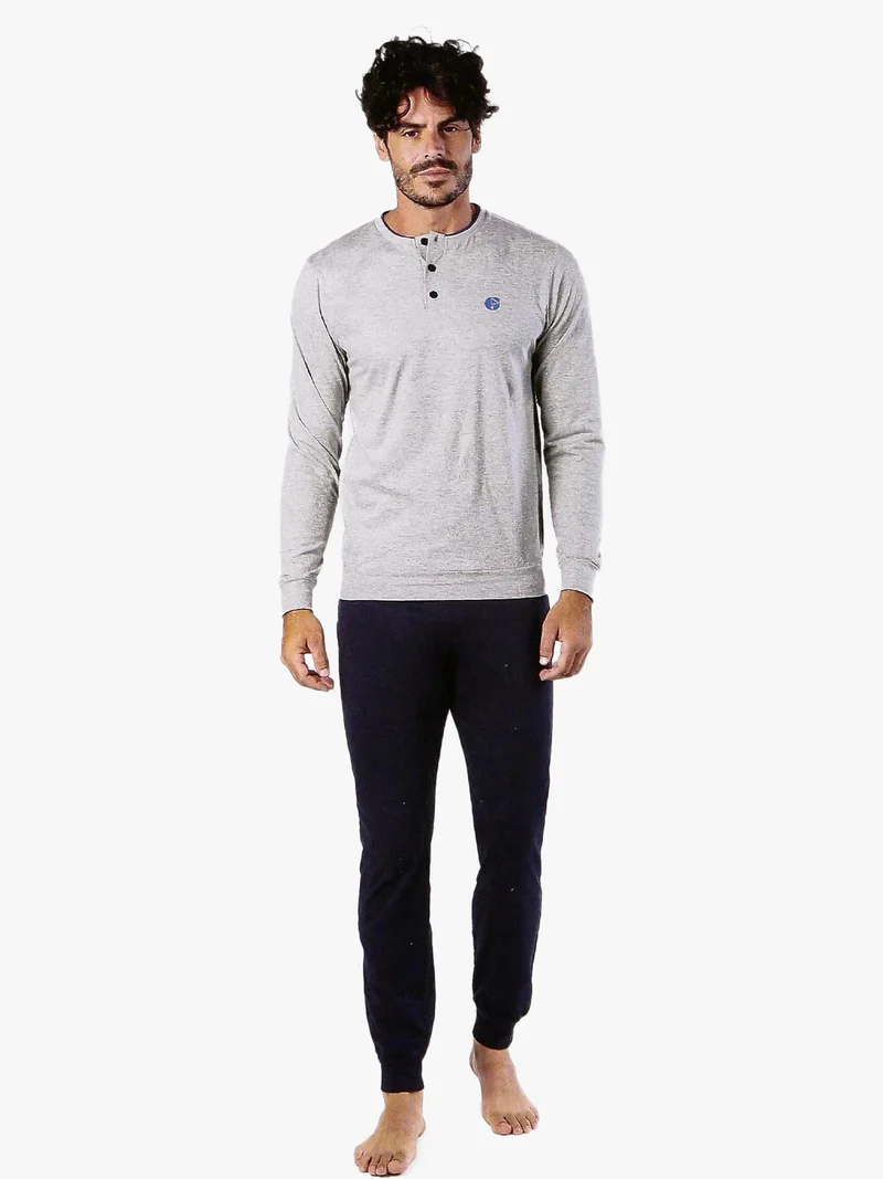 Pigiama lungo da uomo in cotone - grigio