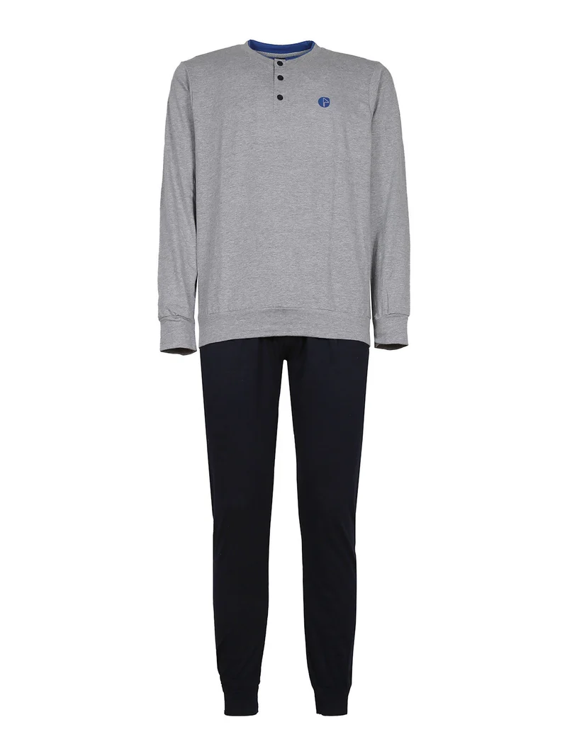 Pigiama lungo da uomo in cotone - grigio