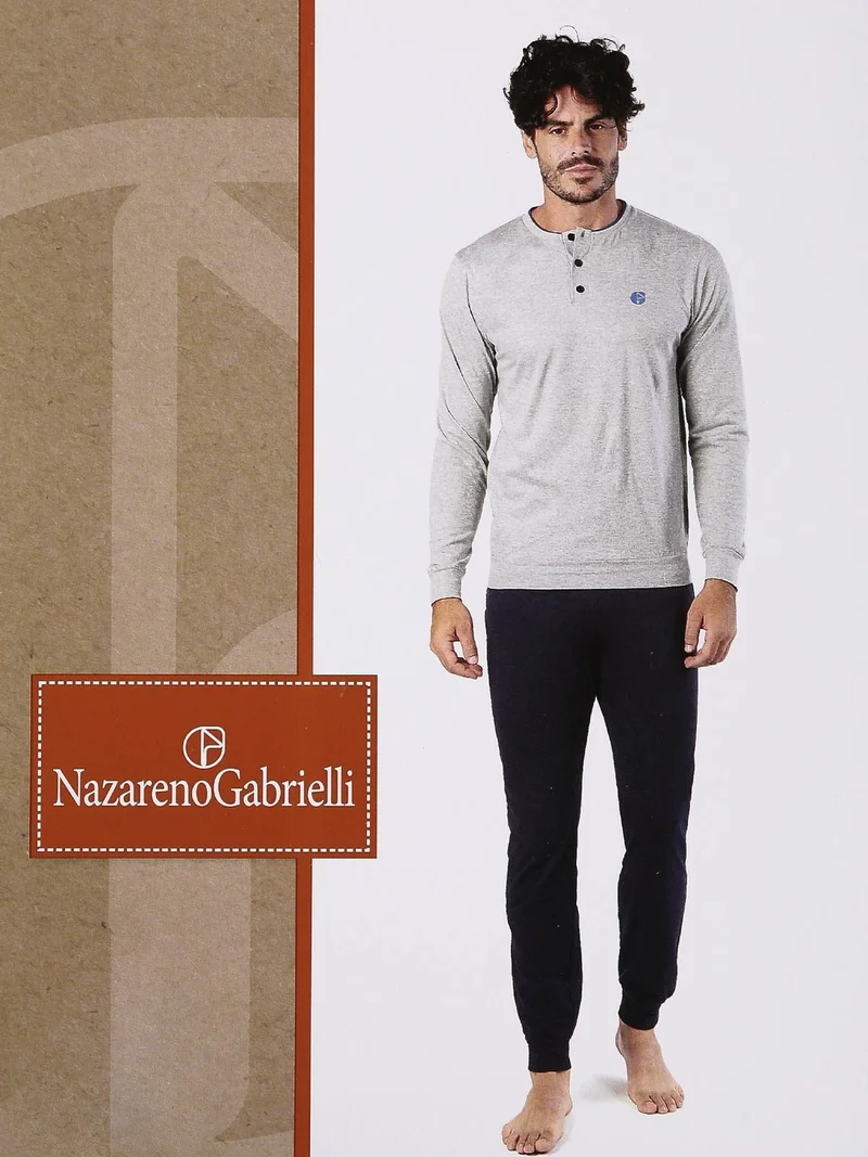 Pigiama lungo da uomo in cotone - grigio