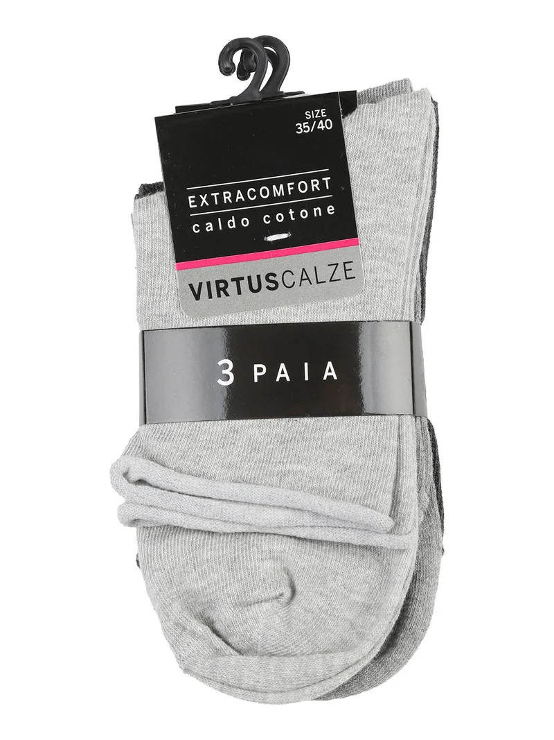 Confezione da 3 paia di calze corte donna in caldo cotone - grigio