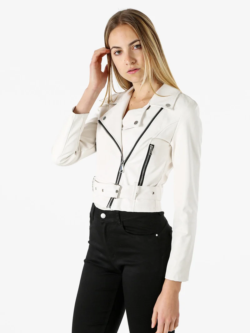 Giacca biker da donna in ecopelle - bianco