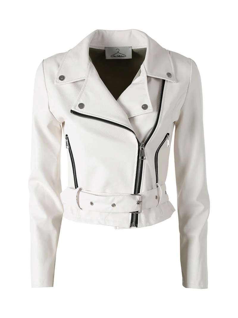 Giacca biker da donna in ecopelle - bianco