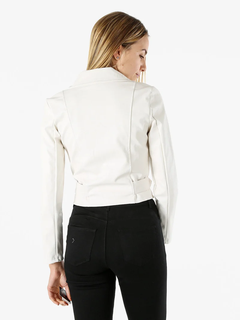 Giacca biker da donna in ecopelle - bianco