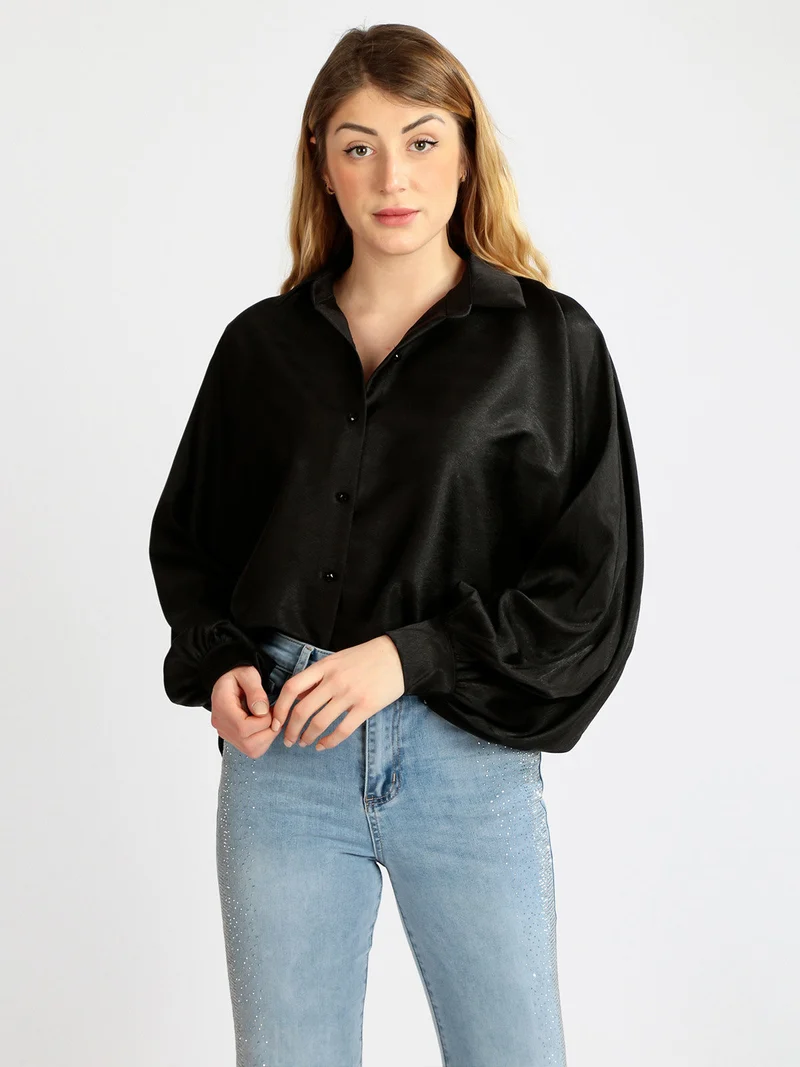 Camicia donna oversize con maniche a pipistrello - nero