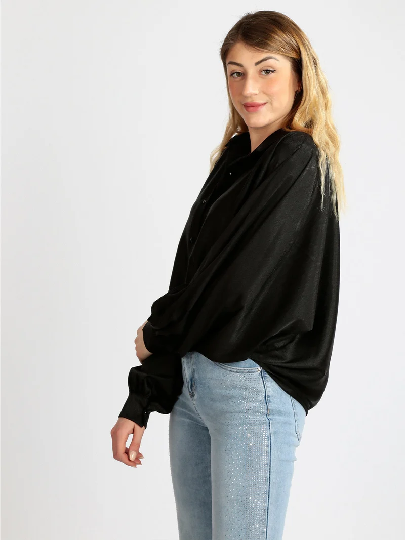 Camicia donna oversize con maniche a pipistrello - nero