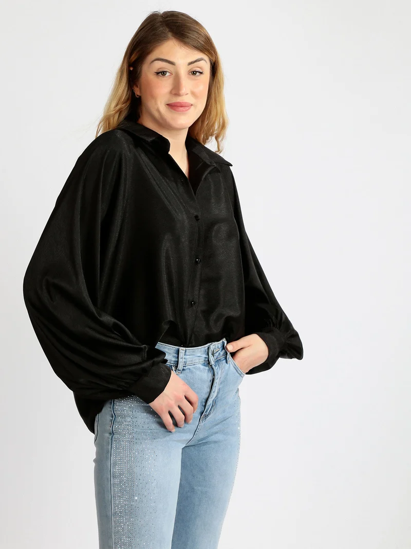 Camicia donna oversize con maniche a pipistrello - nero