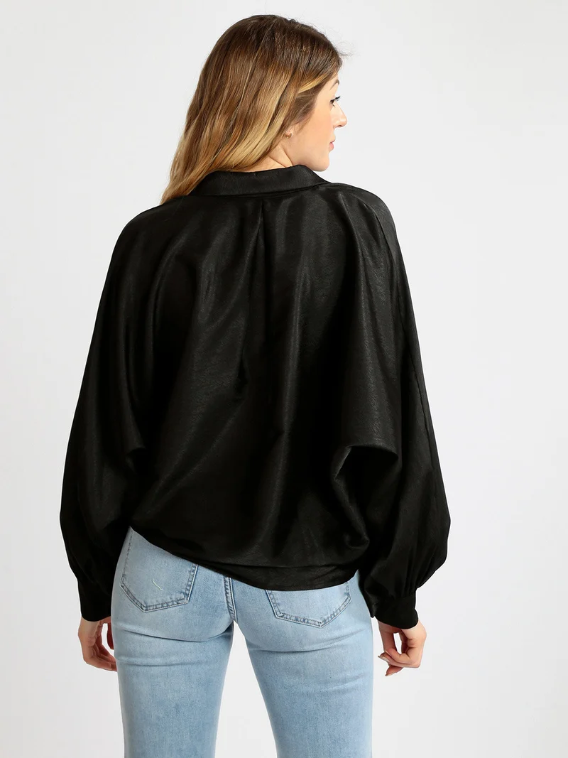 Camicia donna oversize con maniche a pipistrello - nero