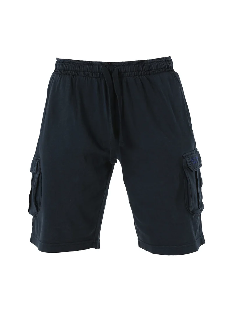 Bermuda da uomo in cotone con tasconi laterali e coulisse - blu