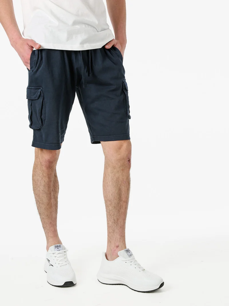 Bermuda da uomo in cotone con tasconi laterali e coulisse - blu